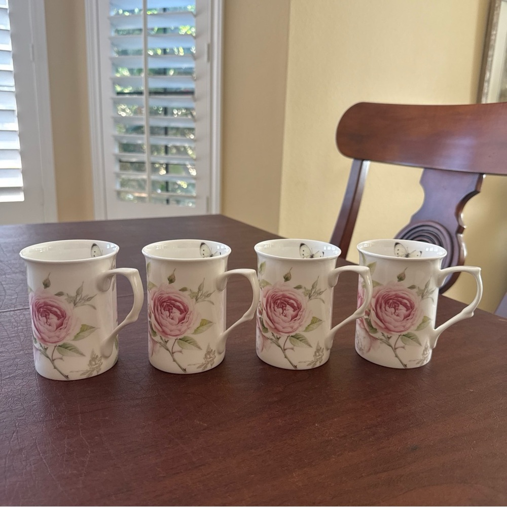 SOLD Stechcol Gracie Bone China coffee/tea Cups In Peony Florals; 9 Oz.